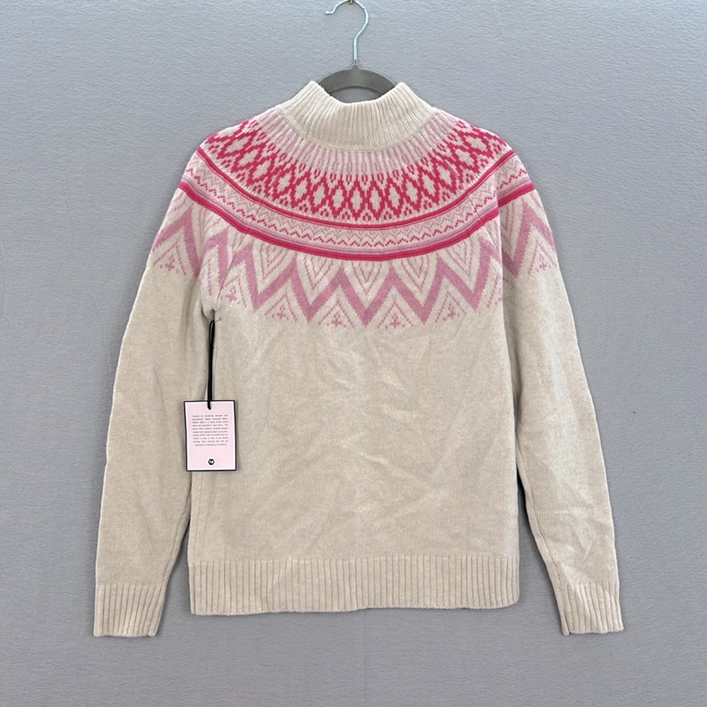 Tabitha Webb -NWT women’s Fairisle Lambswool blend crewneck Sweater cream/pink M - Picture 6 of 7